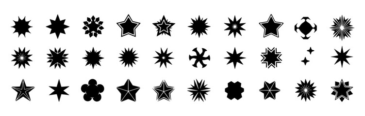 Stars icon collection. Different star shapes. Black stars icon set.  Sparkle star icon set. Vector illustration 