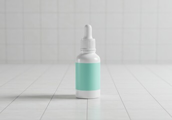 Minimalist White Dropper Bottle with Teal Label Mockup