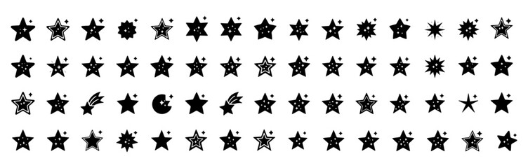 Stars icon collection. Different star shapes. Black stars icon set.  Sparkle star icon set. Vector illustration 