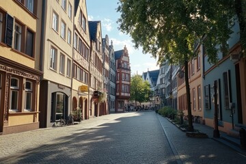 Obraz premium Beautiful day in Frankfurt Main city showcasing historic architecture and quaint streets, frankfurt main city pan vertical day