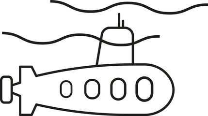 Submarine icon representing underwater exploration, navy submersible or marine research with transparent background