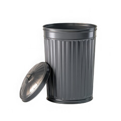 Metal trash can with lid isolated on transparent background