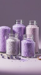 Lavender Bath Salts in Glass Jars Purple Spa Relaxation