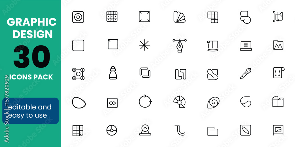 Fototapete Graphic Design Line Editable Icons set. Vector illustration in modern thin line style of computer graphics related icons: tools, creativity, development stages, and more. Pictograms and infographics
