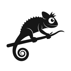 Chameleon Silhouette on a Branch – Reptile Wildlife Vector Icon
