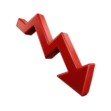 Shiny red 3d arrow showing downward trend against black background