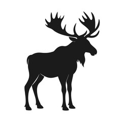 Moose Silhouette with Large Antlers – Forest Wildlife Vector Icon
