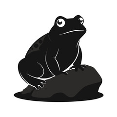 Toad Silhouette Sitting on Rock – Amphibian Wildlife Vector Icon