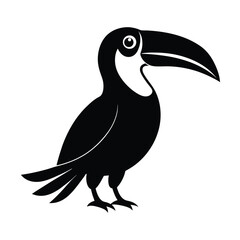 Obraz premium Toucan Black Silhouette with Large Beak – Tropical Bird Vector Icon