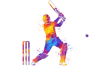 Cricketer in Blue Playing Shot Illustration – Vector of Professional Batsman in Helmet, Pads, Gloves, Holding Bat – Cricket Player Clipart

