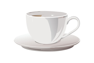 Obraz premium A simple white ceramic coffee cup filled with a light brown beverage on a saucer