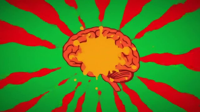 Brain Symbol Exploding with Creativity Cartoon Style