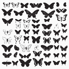 Obraz premium Large Collection of Black Butterfly Silhouettes – Vector Clipart Set