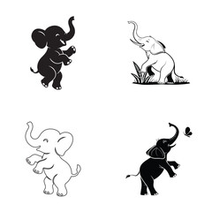 Playful Elephant Vector Art – Monochrome Animal Illustrations with Emotional Appeal