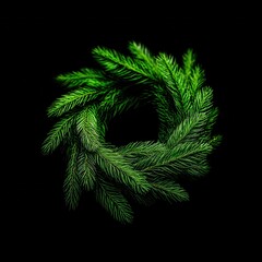Green wreath made of pine branches displayed on a dark background during the holiday season