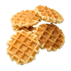 Pile of round golden waffles isolated on transparent background
