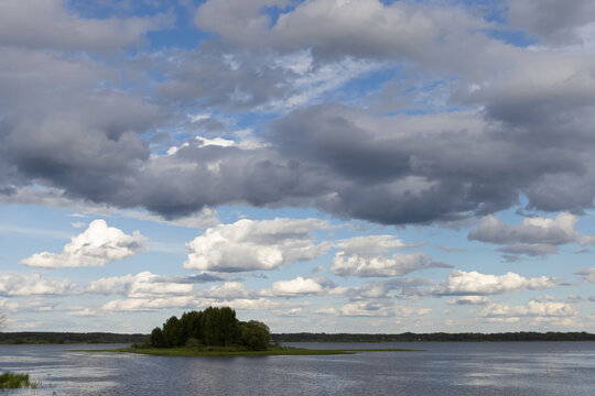 Toropets. Landscape with a view of Lake Solomennoe and cloudy sky.