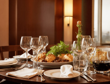 Luxury exclusive fine dining experience in a high end restaurant, highlighting exquisite cuisine, outstanding service, and a refined travel concept.