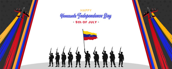 Vibrant Venezuelan Independence Day Celebration with Soldiers Saluting the National Flag, Featuring a Patriotic Parade and Airplanes on July 5th.