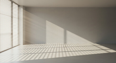 Sunlight casts shadows on an empty room.