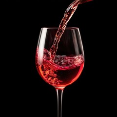 Pouring red wine into a glass with bubbles on a black background during an elegant dinner setting