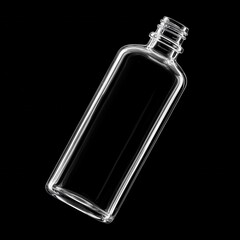Clear glass bottle captured against a black background, showcasing its simple elegance and versatile design for various uses