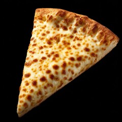 Delicious cheesy pizza slice on a black background showcasing melted cheese and crispy crust