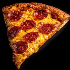Delicious pepperoni pizza slice on black background ready to satisfy any craving at any time of the day