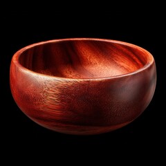 Handcrafted wooden bowl with rich mahogany finish displayed against black background