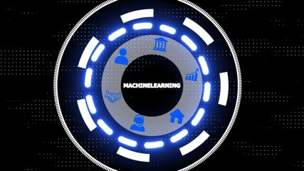 Animated machine learning interface with modern blue and white graphics on a black background - Powered by Adobe