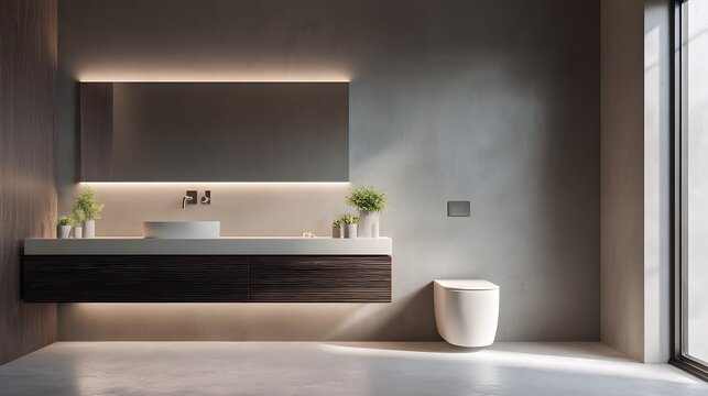 Modern bathroom design ideas gray color scheme minimalist interior concept - Powered by Adobe
