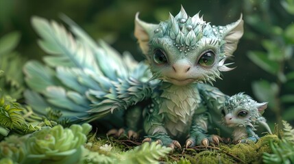 Close-up of a Cute, Moss-Covered Forest Guardian Creature with Horns