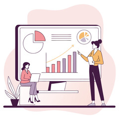 Business meeting with business man and woman working in office at desk with laptops cartoon illustration