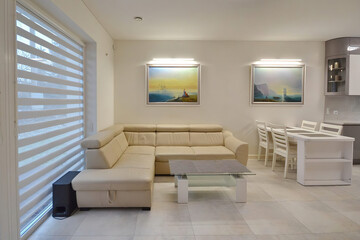 Modern luxury apartment interior in minimal scandinavian style, 3d rendering