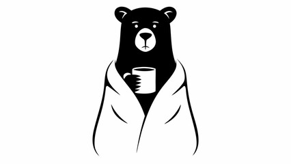 Illustration of a bear in a robe holding a mug against a white background in a vector format