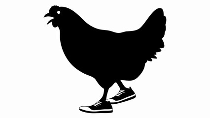 Silhouette of a chicken wearing sneakers with white laces and soles on a white background image art