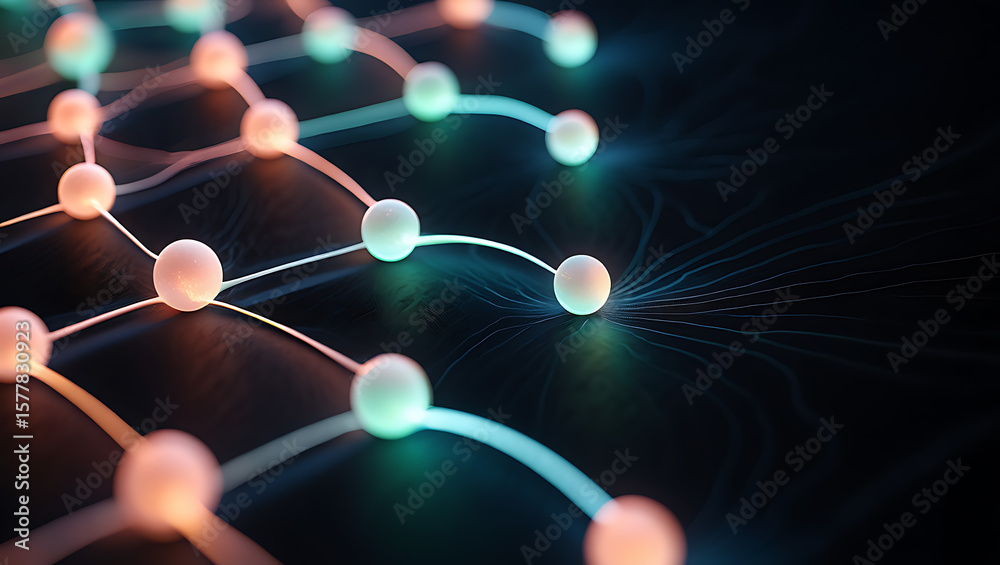 Poster a glowing network of interconnected nodes represents data flow and communication in a modern technol