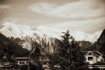 A Small town with Snowy Mountains