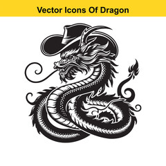 Fototapeta premium Western-Style Dragon Curled in Resting Pose – Black and White Line Art