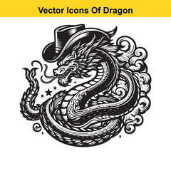 Fototapeta premium Western-Style Dragon Curled in Resting Pose – Black and White Line Art