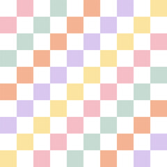 Multicoloured checkerboard vector Seamless Pattern in Retro Hand Drawn Pastel Style. Geometric abstract background. Perfect for fabric, stationery, wrapping paper, wallpapers, textiles. 