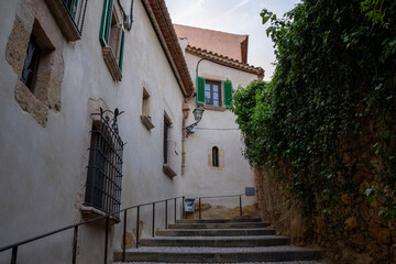 Scenic medieval street in Altafulla, Spain, with colorful facades, stone walls, and vibrant southern charm.