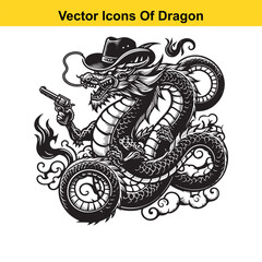 Western-Style Dragon Curled in Resting Pose – Black and White Line Art

