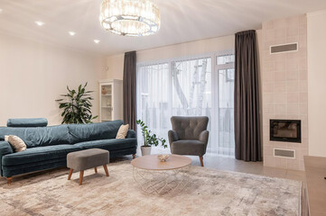Modern luxury apartment interior in minimal scandinavian style, 3d rendering