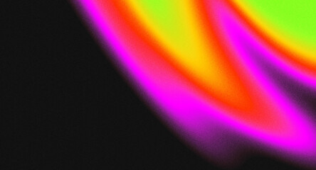 Ribbons of neon orange, yellow, and magenta undulate on black
