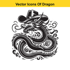 Fototapeta premium Western-Style Dragon Curled in Resting Pose – Black and White Line Art