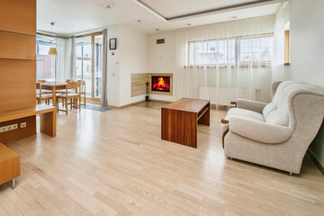 Modern luxury apartment interior in minimal scandinavian style, 3d rendering