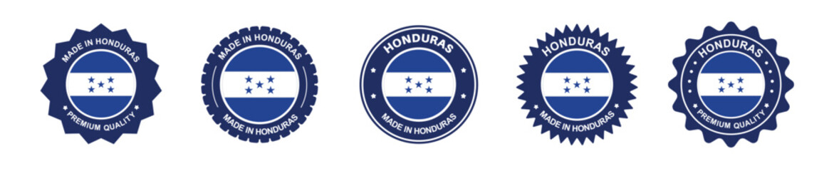 honduras product label set. honduras flag, premium made in honduras . Labels, seals, stamps, flags, icons