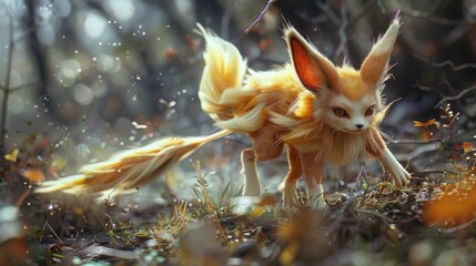 Adorable Fantasy Fennec Fox Creature with Big Ears in a Golden Forest