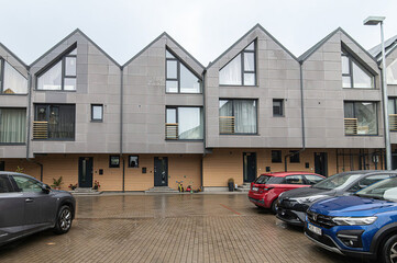 Modern luxury villa exterior in minimal scandinavian style, 3d render